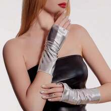 时尚露指亮面PU皮手套 万圣节装扮朋克风保镖嘻哈仿皮表演手套 - 彩色 - 查看 8