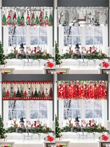 1 pieza Cenefa navideña con bolsillo para barra con diseño de Papá Noel, muñeco de nieve y árbol de Navidad, de poliéster, para decoración de ventanas en sala de estar, cocina y dormitorio, decoraciones festivas de invierno y Navidad para el hogar, 2025 Año Nuevo brillante 2026 Decoración de pared y hogar