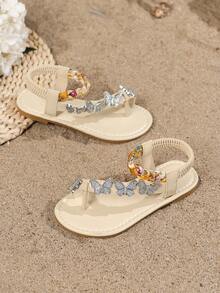 2025 New Style Children Sandals, Beach Sandals, Brand Name Sandals, Fashionable Beige Sandals, Rhinestone Sandals, Bohemian Style Sandals, Comfortable & Durable, Handwoven Shoelaces - Multicolor - View 4