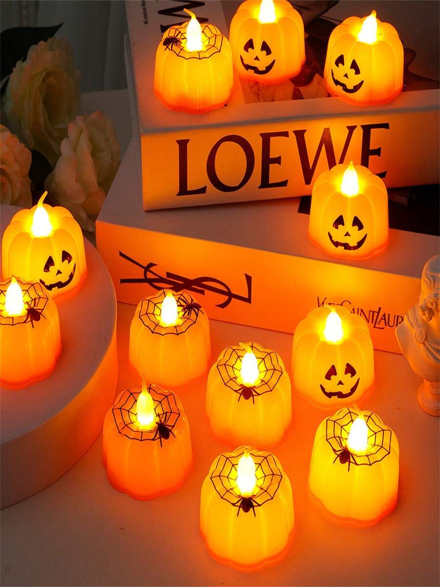 4 velas de calabaza, decoración de calabaza brillante para Navidad, fiestas y uso diario - Multicolor - Ver 1