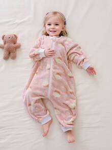 Infant Toddler Baby Girl Flannel Leg Split Sleep Bags For Four Seasons Wear Fluffy Fleece Pink Long Sleeve Cozy Soft Overalls Sleepsack 0-3Y