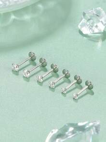 6pcs Cubic Zirconia Round Stainless Steel Stud Earrings/Nose Studs/Lip Rings For Daily Wear