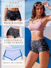 AI'Womens 3 Swim Board Shorts High Waisted Bathing Suit Bottoms Shorts Adjustable Ruched Side Bikini Shorts S-XXLA Valentine's Day P27X - 偽裝 - 查看 9