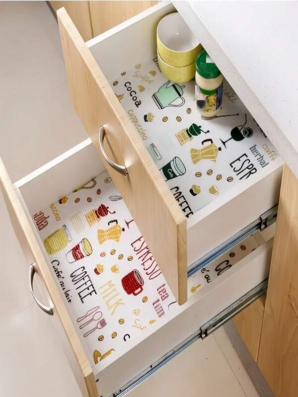 1 stuk Japanse stijl bedrukte PE kastmat, waterdichte antislip ladevoering, Afternoon Tea bloemenpatroon, PE materiaal oliebestendig, gemakkelijk schoon te maken, vochtbestendig, beschermt meubels, antislip onderkant textuur stabiel, aanpasbaar voor kast/lade/garderobe, geurloos, Japans minimalistisch ontwerp verfraait opbergruimte, geschikt voor keuken en slaapkamer (willekeurige kleur)