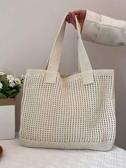 Sommarmode för strandresor, elegant vit damhandväska, virkad vävd damtoalettväska, lunchväska, axelväska, reseväska, kryssningsväska, lämplig för vardagsbruk, semester, shopping och i kombination med affärskläder, lämplig för kvinnor, högskolestudenter, mors dag-present, bröllopsbrud och brudtärnepresent