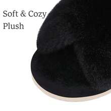 JNHGComwarm Women's Cross Band Fuzzy Slippers Fluffy Open Toe House Slippers Cozy Plush Bedroom Shoes Indoor Outdoor - 黑色 - 查看 3