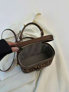 New Autumn/Winter Mini Letter Leather Tag Pendant Decor Vintage Patchwork Leopard Pattern Hand Bag, Cosmetic Bag, Mini Square Bag, Niche Fashion Bucket Tote Bag, Box Bag, Versatile Casual Shoulder Crossbody Bag For Women, New Fall Winter Tiger Print Bag For Women, New Fall Winter Cheetah Print Purse For Women , Leopard Cheetah Print - Multicolor - View 6