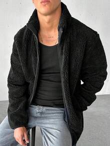 معطف رجالي قديم الطراز بياقة عالية مبطن بالفليس، للخريف والشتاء، طراز جرانج