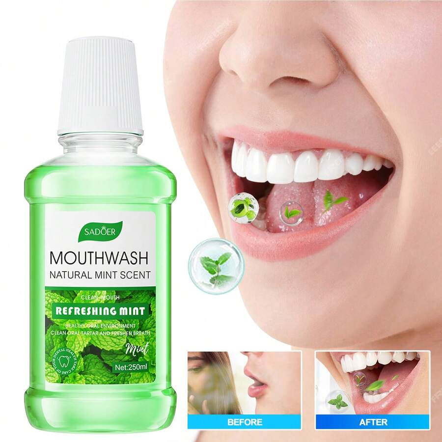 1 Bottle Mint Mouthwash, Oral Care, Freshens Breath, Cleans Teeth, Refreshing Mint Flavor, Gentle & Comfortable, Mouthwash, Cooling & Soothing, Self-Care, Deep Cleans Odor, Dental Care, Pleasantly Refreshing. - Multicolor - View 1