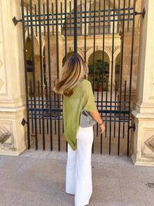 时尚优雅宽松针织披肩开衫，女款，超大版型，轻盈，非常时尚，适合春夏季日常穿着、休闲旅行、海滩等各种风格 - 綠色 - 查看 3