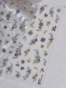 1张5D金属镀金花朵美甲贴纸，闪光青瓷花瓣自粘指甲滑块贴花装饰配件DIY美甲用品 - 彩色 - 查看 7