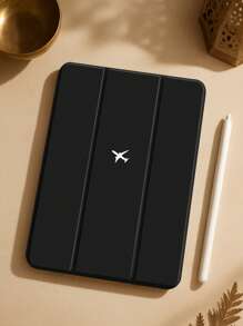 Airplane 1pc Minimalist Black Background Plane Pattern Silicone Shock Proof Tablet Protective Case With Pen Slot, Compatible With Multiple IPad Models, Holiday/Birthday Gift