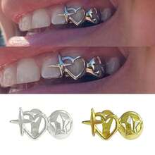 THATBOY 1pc/2pcs/4pcs/Set New Hip Hop Shiny Tooth Grillz, Star Cubic Zirconia Tooth Caps, Micro-Inlaid Upper & Lower Teeth Grillz, Unisex Jewelry - Multicolor - View 6