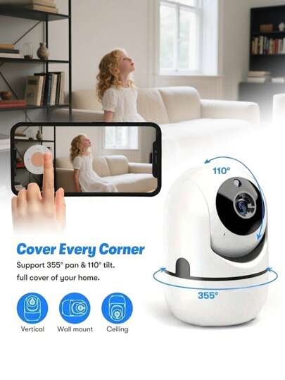 كاميرا أمان منزلية لاسلكية 5 بوصة عالية الدقة عبر الواي فاي، مراقبة للأطفال والحيوانات الأليفة ، ذاتية التتبع، ليلية الرؤية، صوت ثنائي الاتجاه، أمان عالي، قطعة واحدة