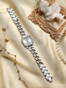 REWARD Reloj de cuarzo para mujer, reloj de pulsera de moda de lujo para dama, pulsera impermeable de acero inoxidable con caja, elegante y versátil para uso empresarial y casual, relojes rectangulares retro