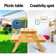Kids Wooden Outdoor Picnic Table And Chairs Set – Durable Children's Garden Bench Furniture For Playtime And Meals – Perfect For Backyard Fun And Outdoor Activities