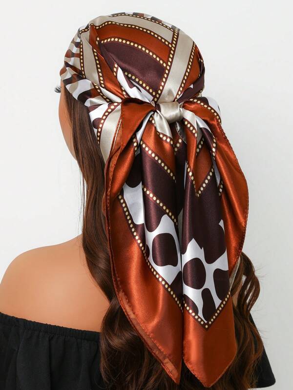 1pc Women Boho Paisley Print 90cm Square Scarf, Suitable For Casual & Fashionable Outdoor Use As Headband, Bandana, Shawl To Accessorize Your Outfit