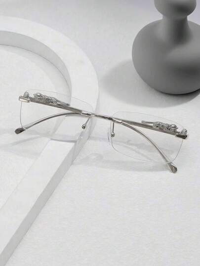 1 Pair Men's Silver Frameless Metal Vintage Glasses, Fashion Business Casual Eyewear Suitable For Daily Wear, Autumn/Winter