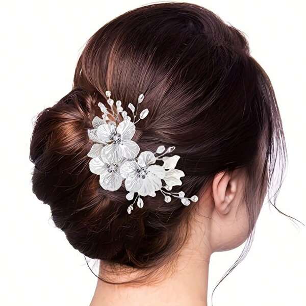1pc Elegant Glass Hair Clip, Bridal Wedding Hair Accessory, Suitable For All Seasons