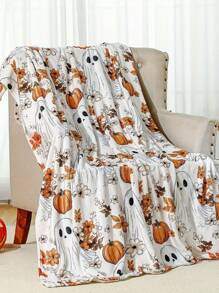 1 件万圣节南瓜和鬼魂拼布毯 - 可翻转四季涤纶毯，适合居家/旅行 - 可机洗 70x100 厘米