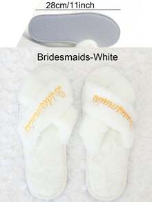Um par de chinelos de festa de noiva com tiras cruzadas, conjunto de chinelos para festa de casamento, damas de honra, chinelos internos, chinelos de pelúcia, femininos, casa, piso interno, antiderrapante, chinelos abertos, chinelos para despedida de solteiro