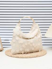 1 件米色 PVC 亮片手提包，撞色拼布闪亮手提包，手拿包，适合派对、郊游、装饰、休闲夜晚外出、手机座、腕带