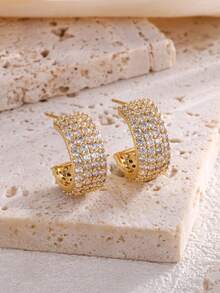 rakol 2 件复古优雅 H 形包裹方晶锆石环形耳环，适合派对、婚礼、正式场合，可作为礼物