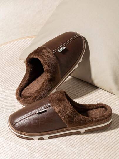 Pantuflas de invierno para hombres talla grande con suela gruesa y forro polar, pantuflas de felpa cálidas y antideslizantes para interiores para parejas