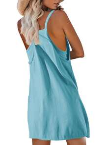 Womens Sleeveless Athletic Hot Shot Mini Dress With Built-In Shorts Sundress - 天藍色 - 查看 6
