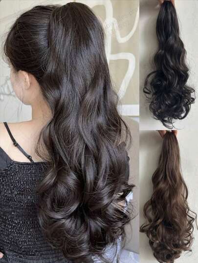 合成假发马尾卷发，女士夹式假马尾，仿真头发，蓬松自然，长发，假发低马尾辫发饰秋季爪夹时尚发夹优雅发夹秋季发夹冬季度假装配饰女士