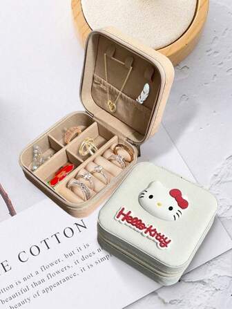 Sanrio 1pc Licensed By Sanrio Cute Cartoon Hello Kitty Cat Ring Gift Box, Ins Style Ring, Necklace, Earring Jewelry Storage Box, Portable Jewelry Organizer, Mother's Day Gift, Graduation Season/Birthday/Easter/Eid Al-Adha/Wedding Gifts For Women Storage Organizer Travel Essentials Back To School Dormitory Storage