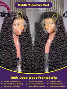 13x4 Deep Wave Lace Front Wigs Human Hair Pre Plucked 28 Inch 13x4 HD Transparent Lace Frontal Curly Wigs Human Hair 200% Density Deep Curly Human Hair Wigs For Women Natural Black - Natural Black - 查看 7