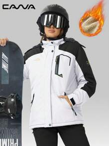 Cavva Geacă de iarnă pentru femei, impermeabilă, rezistentă la vânt, cu glugă, căptușită cu fleece, caldă, cu zăpadă, schi, drumeții, camping, munte, ploaie, windbreaker