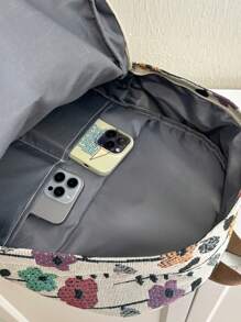 Floral Pattern Nylon Backpack, Fits 15.6" Laptop, Multi-Pocket Lightweight Bookbag, Multifunctional Daypack, Large Capacity Travel Bag, Convenient Commuter Bag, Suitable For Students, Middle/High Schoolers, Nurses, Teachers, Business Professionals, Travel, Commute, Shopping, Office, Dating, Hiking, Training, Work, Birthday/Holiday Gift, Backpack