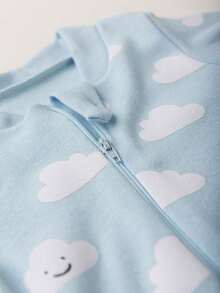 BEBE FOFUXO Baby Jumpsuit Without Feet With Zipper Suede Print (NB/S/M/L/1) - 藍色 - 查看 2