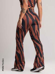 Women's Flare Pants Suplex High Waist MVB Modas - Mocha Brown - View 3