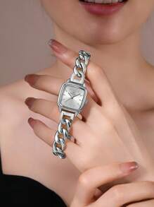 REWARD Reloj de cuarzo para mujer, reloj de pulsera de moda de lujo para dama, pulsera impermeable de acero inoxidable con caja, elegante y versátil para uso empresarial y casual, relojes rectangulares retro