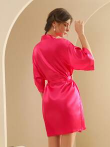 Women's Silk Nightgown Wedding Dressing Robe Lightweight Cardigan Robe Bridal Morning Robe Friend's Robe, Suitable For Home And Hotel Wear. - Hot Pink - View 3