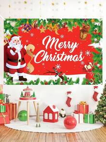 1pc, Merry Christmas Backdrop Banner, 120*80cm Polyester Red Santa Claus Design Xmas Background Cloth For Christmas Decorations 2025 Home Decor Happy New Year Decor, Holiday Seasonal Holiday Xmas Garage Door Wall Decorations Indoor Outdoor Decor - Multicolor - View 4
