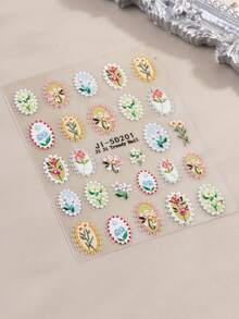 5D Embossed Exquisite Summer Flower Nail Art Stickers Janpan Style Colorful Blooming Daisy Lavender Lily Of The Valley Self-Adhesive Nail Design DIY Manicure Decorations - Gold - View 17