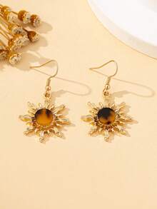 波西米亚风绿色太阳吊坠耳环 - 锌合金，316L 不锈钢耳钉，适合搭配休闲服装和礼物 - 豹紋 - 查看 3