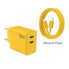 50W Dual Port USB-C Charger, With GAN PD3.0 Fast Charging Adapter And 1M Data Cable, Compatible With Macbook Pro/Air M1/M2, XPS 15/16, Compatible With IPad Pro/Air, Pixel, Galaxy S23 Ultra/Plus - EU Plug - EU C Type Plug(220-240V) - View 10