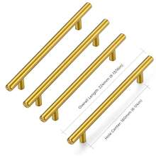 Bộ 4/10 tay nắm tủ bếp bằng đồng thau đánh bóng, tay kéo ngăn kéo bằng thép không gỉ và núm tủ màu vàng - Phụ kiện bền bỉ hiện đại cho đồ nội thất nhà bếp - Vàng - Xem 7