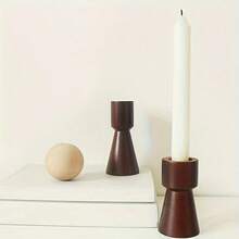 1pc Rustic Wooden Candle Holder, Vintage Distressed Wooden Candle Holder, Wooden Taper Candlestick For Home Tabletop, Fireplace Mantel, Entryway Decor, Church & Wedding Centerpiece, Perfect For Christmas Decorations, Christmas Gifts, Birthday Gifts, Party Decorations, Birthday Decorations, Room Decor, Home Decor, Bathroom Decor, Bedroom Accessories, Home Accessories, Holiday Essential And Kitchen Accessories - Brown - View 2