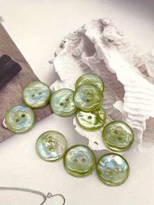 10-Pack Iridescent Resin Buttons | 11.5mm & 15mm Two-Hole Shell-Design Floral Decorative Buttons For Dresses, Sweaters, Cardigans, Jackets - Bright Pink/White/Green/Black - Multicolor - View 12