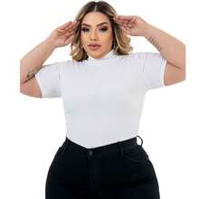 Cacharrel Women's Plus Size Blouse Short Sleeve High Neck Ribbed GG To G3 - 黑色 - 查看 4
