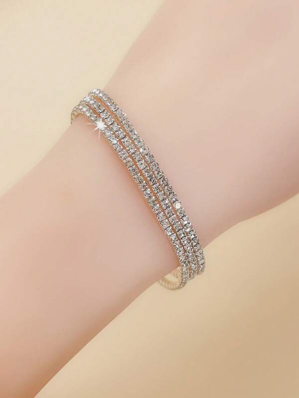 3pcs Sparkling White Diamond Elastic Bangles For Party