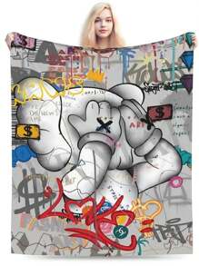 Kawss Kawaii Kaw Flannel Blanket For Girls And Boys, Anime Gift Cover Blanket, Comfortable Plush Flannel Fleece Printed Blanket, Double Blanket, Lightweight Plush, Suitable For Bed Decoration 50x40inch