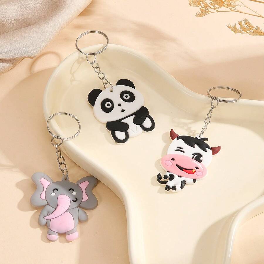 3 件可爱卡通动物模型钥匙扣，创意 2D 饰品装饰挂件，有趣的日常配饰，送给朋友的惊喜礼物