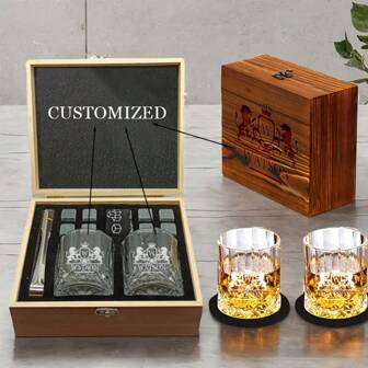 Personalized Whiskey Glass Set With Wooden Crate, Whiskey Stone Set, Groom's Gift, Groomsman's Gift, Boyfriend's Gift, Whiskey Gift For His Dad,Multi-Functional,Durable,Ornamental,Reusable,Exquisite,Stylish,High-Quality,Colorful,Modern,Custom,Personalized,Unique,Ideal Gifts For Him,Ideal Gifts For Her,Boyfriend,Dad,Girlfriend,Mom,Family,Friends,Tea Room,Home,Garden,Office,For Anniversaries,For Valentine's Day,For Mother's Day,For Birthdays,For Father's Day,For Graduation,For Weddings,For Housewarming,Barware & Wine Making